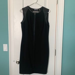 Black Tahari dress with leather details